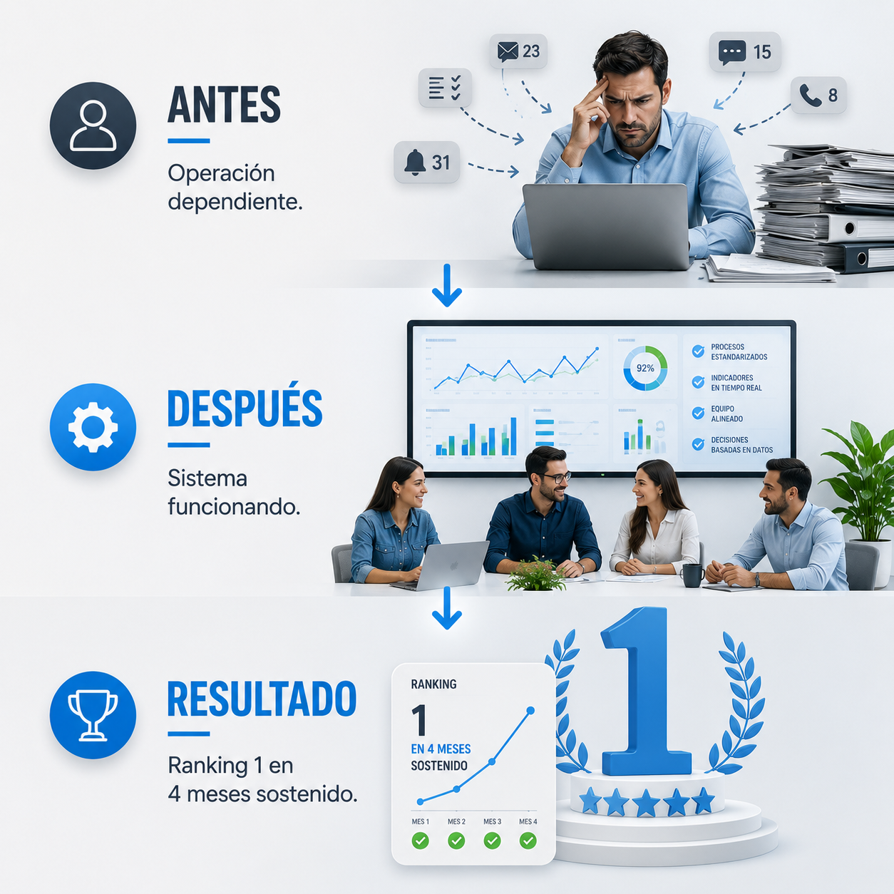Hampton by Hilton: Antes, Después, Resultado — Ranking 1 en 4 meses sostenido.